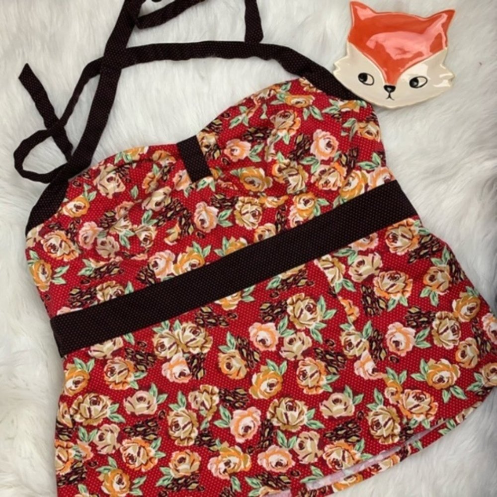 Torrid red floral yellow roses halter top size 2